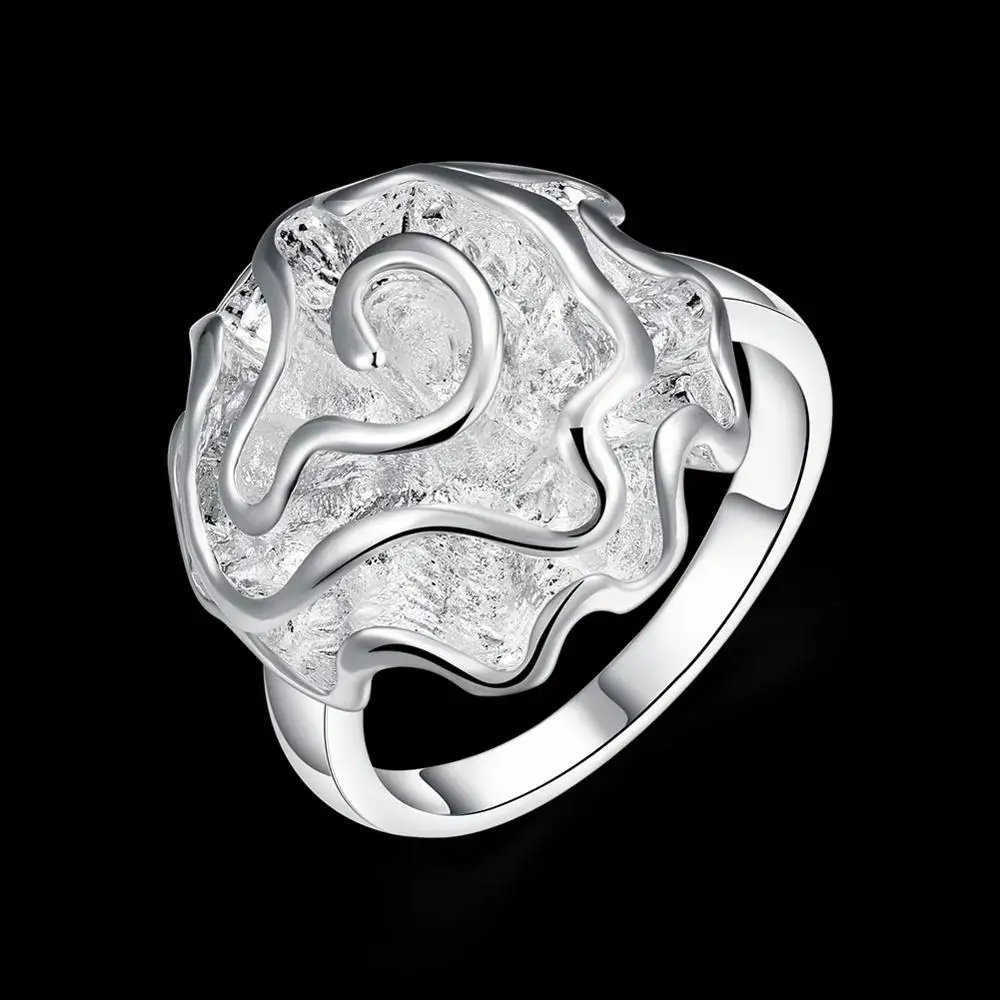 

Women's silver plated rings engagement wedding Bridal jewelry R005 , Rose Ring wedding rings anelli donna