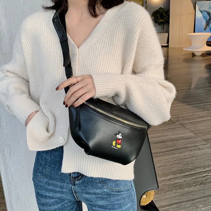 

2019 new fashion pu shoulder diagonal bag Mickey Mouse cartoon printed waist bag chest bag mini shoulder bag