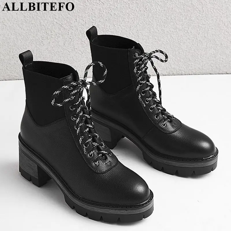 ALLBITEFO/натуральная кожа+ шерсть; Модные ботильоны на высоком каблуке; кожаные ботинки; сезон осень-зима; женские ботинки
