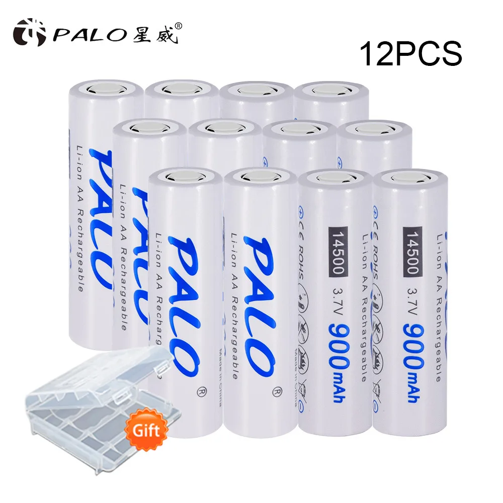 12pcs 14500 PALO 3,7 V 14500 литий-ионная литиевая аккумуляторная батарея 2a batteria 900mAh с умным зарядным устройством для AA AAA 18650 14500 16350 и т. Д - Цвет: 12pcs 14500