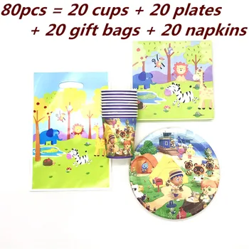 

50/80Pcs Animal Crossing Party Supplies Kids Birthday Decoration Disposable Tableware Set Paper Plate Cup Baby Shower Boys Decor