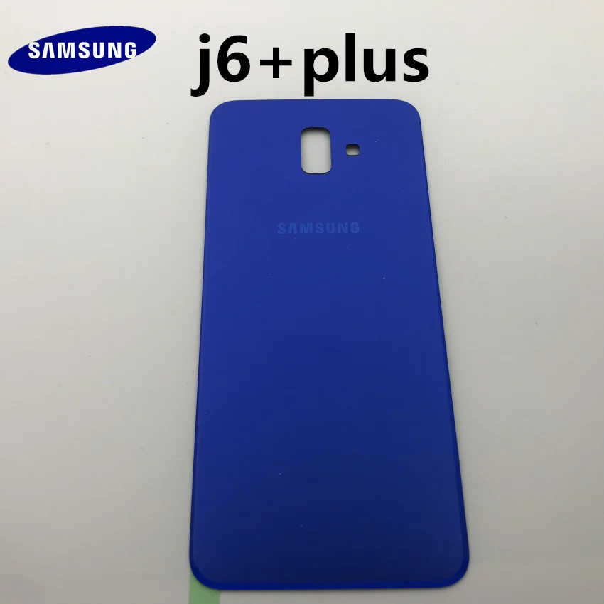 Задняя крышка для samsung Galaxy J4+ plus J415 J6 Plus J6+ J610, чехол для задней крышки батареи, запасной чехол для задней крышки корпуса+ клейкая наклейка - Цвет: j6 plus blue