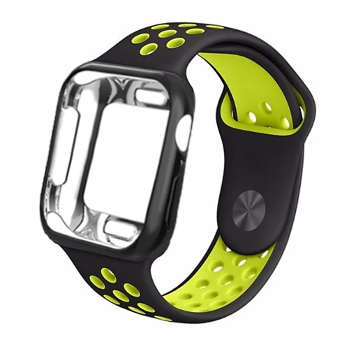 black yellow 10 Ремешок для часов apple watch 4 Band correa apple watch 42 мм 38 мм 44 мм 40 мм iwatch series 5 4 3 2 Силиконовый браслет pulseira ремешок для часов - Цвет ремешка: black yellow 10