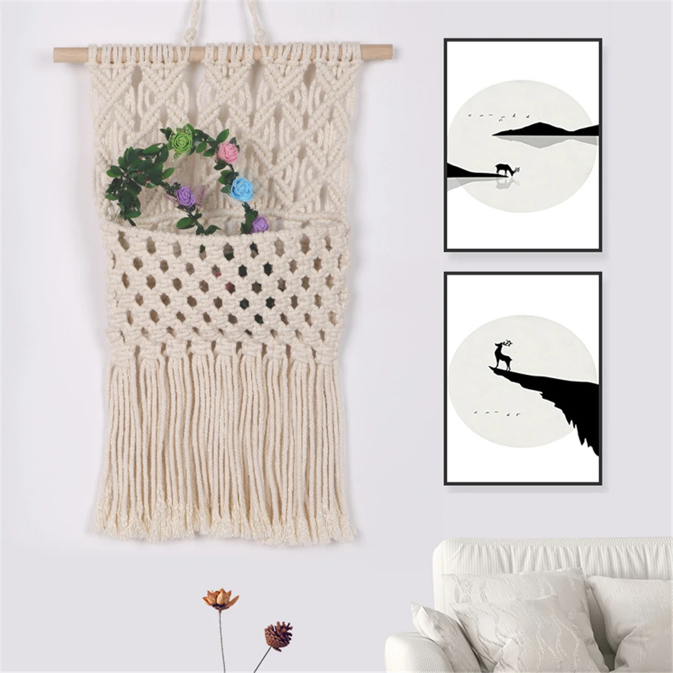 Boho Hanging Basket Woven Pocket Macrame Wall Hanging Tapestry Bohemian Room Decoration Nordic Style Home Dorm Chic Wall Accents Boho Hanging Basket Woven Pocket Macrame Wall Hanging Tapestry Bohemian Room Decoration Nordic Style Home Dorm Chic Wall Accents