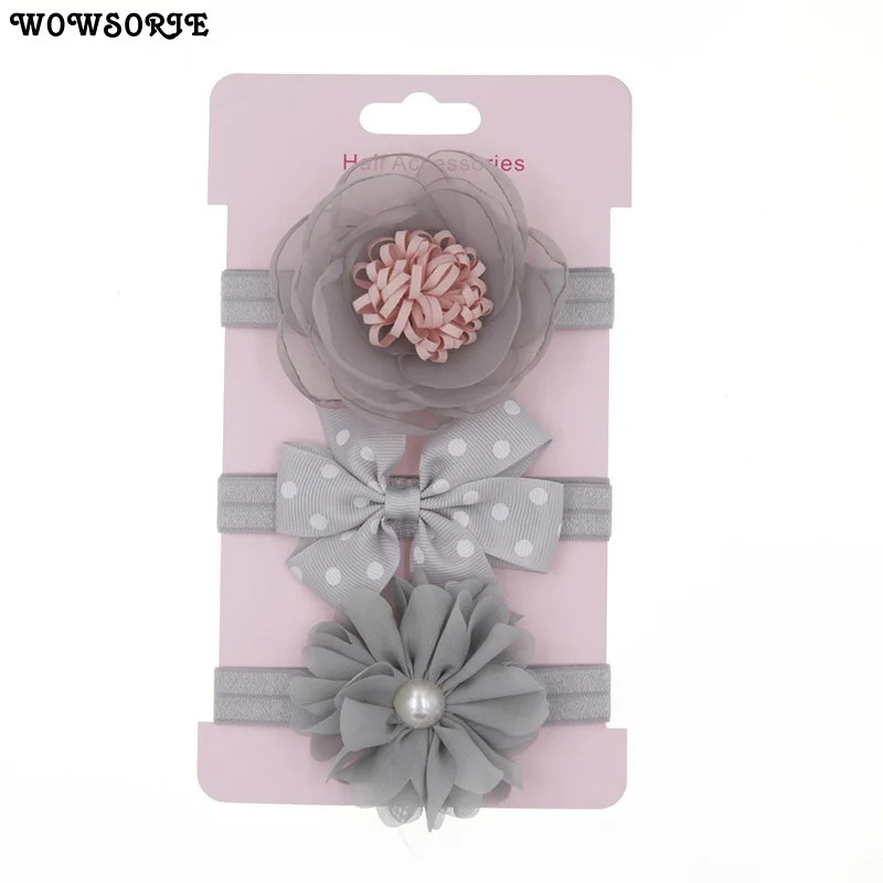 Cute Korean baby Headband Girls Elastic Hairband set Accessory Flower Bow Headwear Hair Band Children Hair Accessories 3pcs/lot