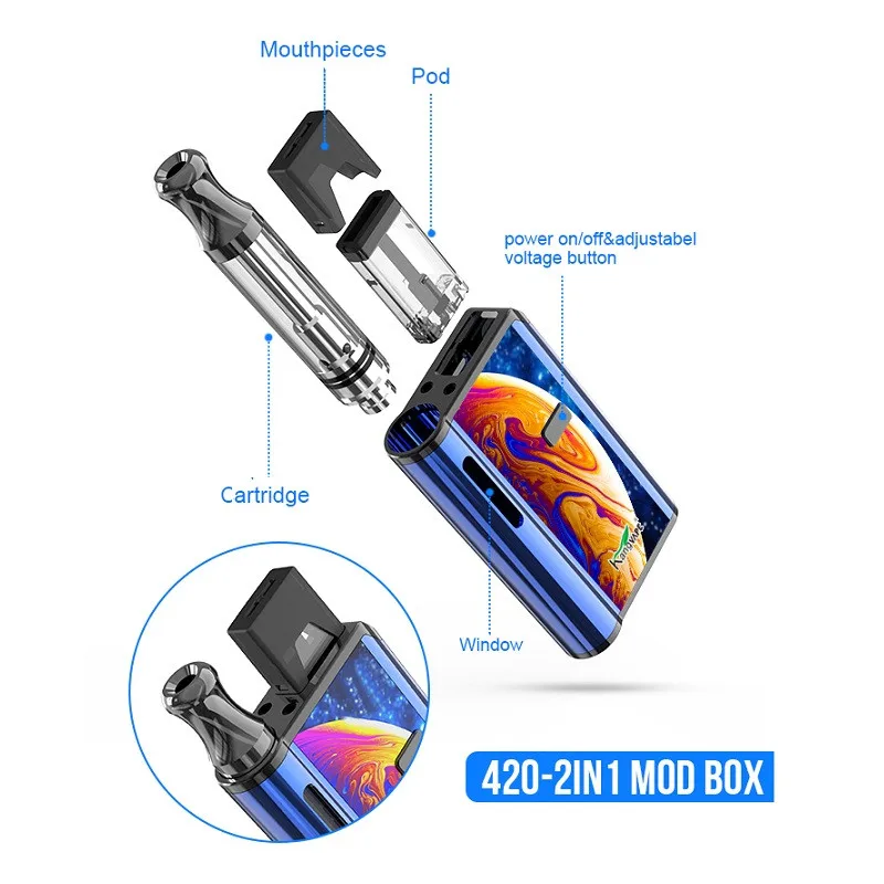 Vape Mod Kangvape 420 2в1 коробка мод 650 мАч Регулировка напряжения батарея предварительного нагрева для JUUL Pod и 510 танк электронная сигарета мод