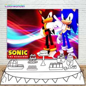 

Sonic and the Black Knight Photographic Backgrond Red Lights Birthday Party Photo Backdrop For Deseert Table Decoration Banner