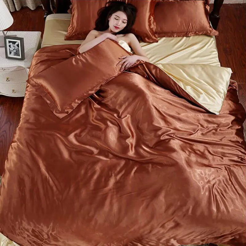 18 Yimeis Satin Bed Linen Modern Comforter Bedding Sets Queen Solid Color King Comforter Set BE47120 - Цвет: 18