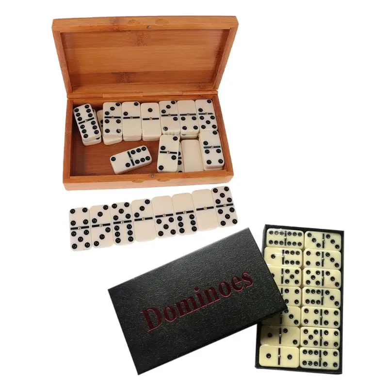 

Chess Domino Bamboo Box or Cardboard Boxed Casual Game Dominoes Funny Toy
