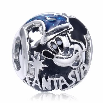 

New 925 Sterling Silver Bead Charm Openwork Black & Blue Enamel Mickey Magic Hat Beads Fit Pandora Bracelet Bangle Diy Jewelry
