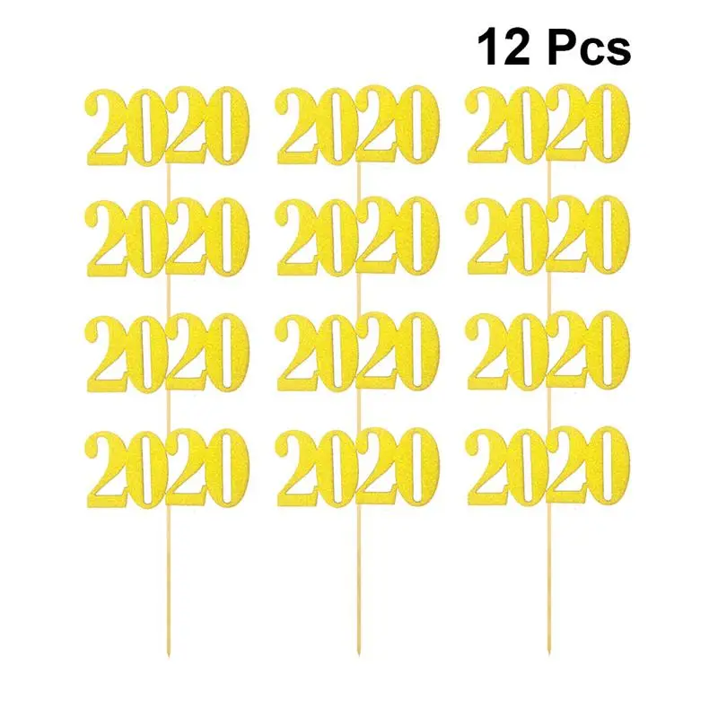 12pcs Number Cake Toppers For New Year Party Cupcake Paper Dessert Picks Creative Cupcake Decor Party Supplies(Golden) A35