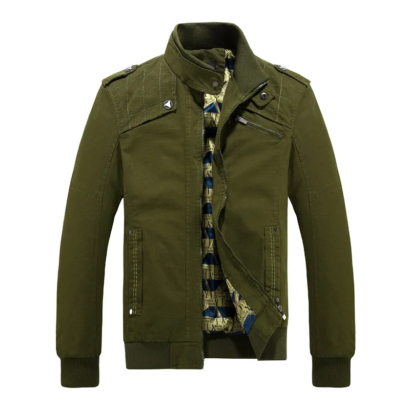 army green Хорошая мужская повседневная куртка с несколькими карманами, мужская хлопковая куртка с воротником на молнии, удобная мужская куртка с воротником-стойкой - Цвет: army green