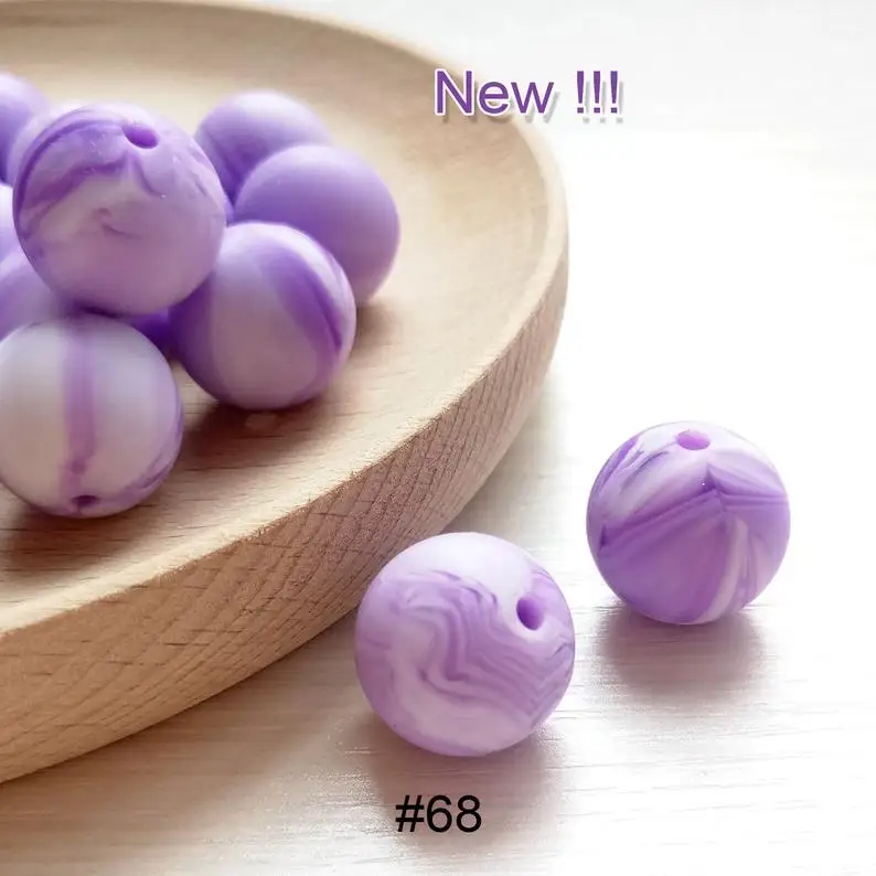 

NEW Color Marble Purple Silicone Beads Round Silicone Teething Beads Bulk Food Grade Baby Teethers BX67