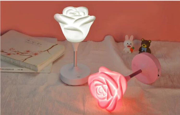 USB Rechargable LED Touch Control Table Lamp Girl Rose Love Heart Modeling lamp Energy Saving Romantic Decoration Night Light