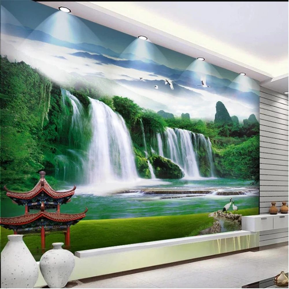 Wallpapers Custom Beautiful Scenery Landscape Waterfall 3d Murals Wallpaper  For Living Room