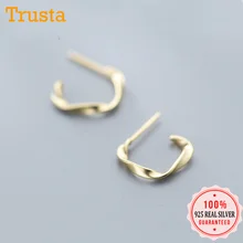 Trusta,,, 925, твердые, Настоящее серебро, крутые, золотые, Искаженные серьги-гвоздики, подарок для школьниц, дочери, подарок DA32