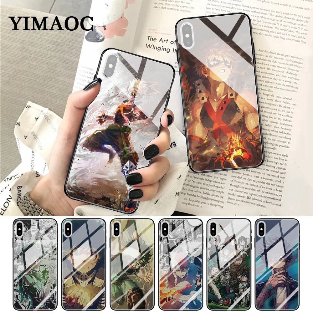 YIMAOC My Hero Academia Anime Custom Glass Phone Case for Apple iPhone XR X XS Max 6 6S 7 8 Plus 5 5S SE |