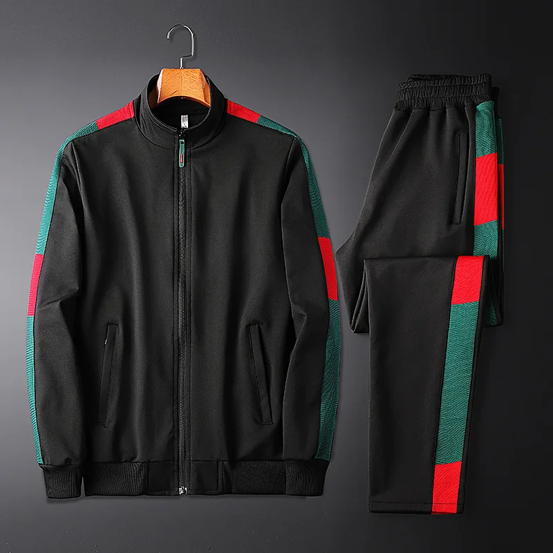 

2020 Winter New Men's Elastic Band Casual Suit Embroidered Long Sleeve Suit Fitness Sports Suit Long Sleeve Trousers 2 Piece Set