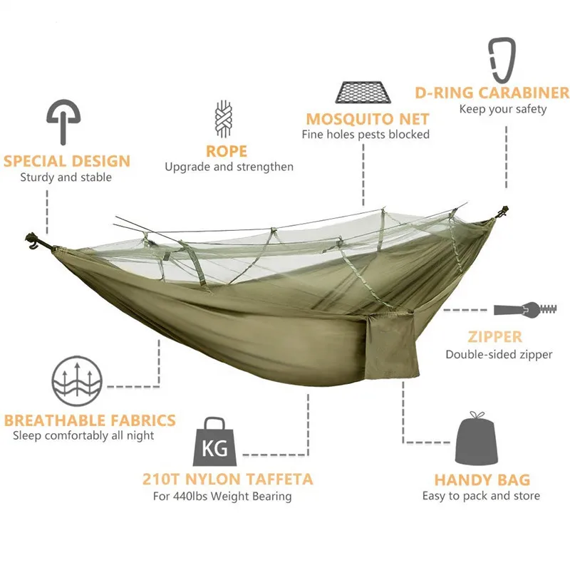 Camping Hammock with Mosquito/Bug Net, Portable Parachute Nylon Hammock, Hammock Swing for Camping, Backpacking, Travel, Hiking