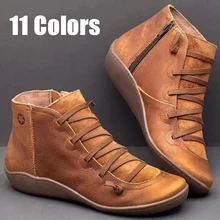 Зимние ботасы Размер 11 ботинки Осенние женские ботильоны дышащая светильник на плоской подошве прогулочная обувь Винтаж полусапожки с перекрестными ремешками в стиле «панк»