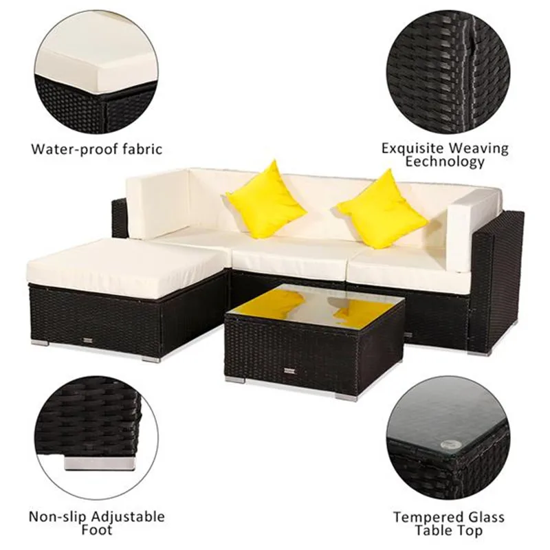 

5 Pieces Patio PE Wicker Rattan Corner Sofa Set