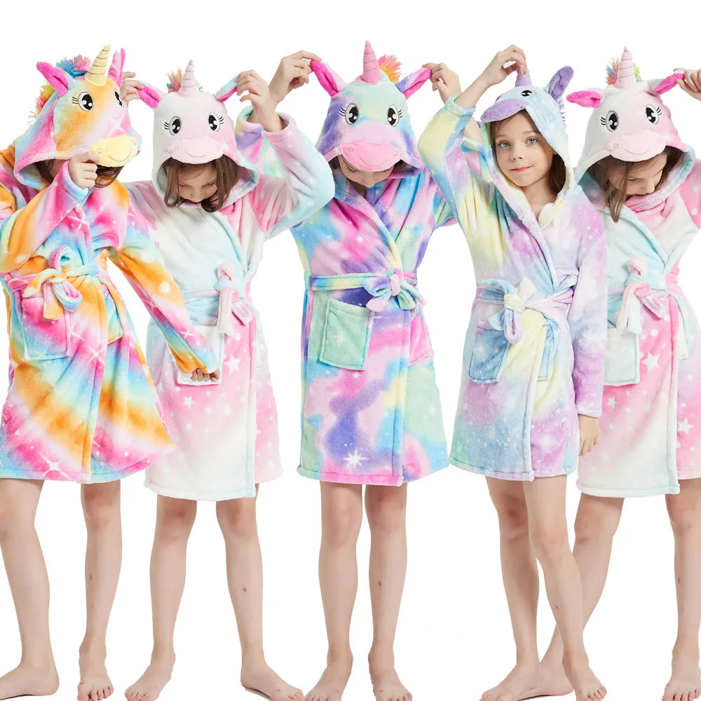 Flannel Animal Children Pajamas Set Winter Hooded Anime Unicorn Dinosaur Cartoon Kids Pyjamas for Boys Girls Sleepwear Onesies sleepwear for toddler girl