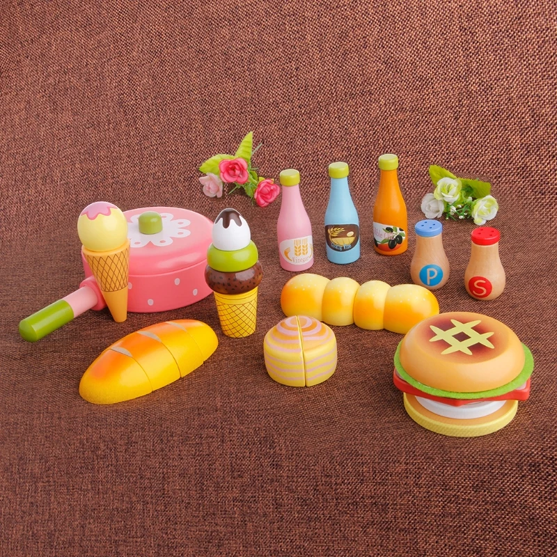 

Kids Pretend Role Play Kitchen Fruit Food Wooden Toy Cutting Set Child Gifts 97BE