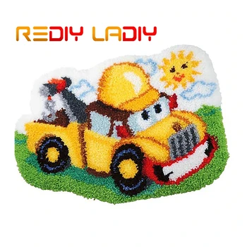 

Latch Hook Rug Kits Crocheting Carpet Rug Yellow Trailer Acrylic Yarn Pre-Printed Canvas Cushion Mat Crochet Tapestry Sofa Decor