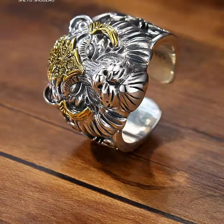 Fashion Creative Tiger Head Domineering Ring Mature Men Personality Beast Zodiac Ring Birthday Gift animal ring