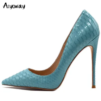 

Aiyoway Fashion Snake Printed Pointed Toe Women Heels Shoe Sexy Stilettos High Heels Ladies Pump Party Dress Shoes Sky Blue