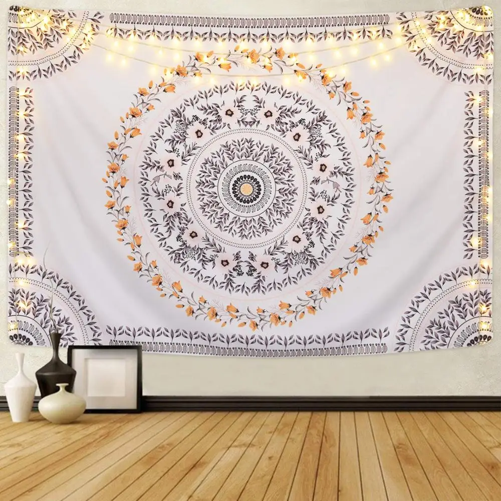 with 6M LED Light Белый, черный, солнце, луна, мандала, гобелен, настенный, небесный, настенный гобелен, хиппи, настенные ковры, декор в общежитии, 6 м, светодиодный светильник - Цвет: with 6M LED Light
