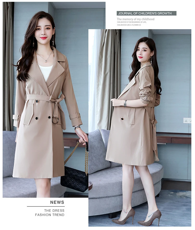 New Autumn slim windbreaker coat female Large size Fashion double-breasted popular Women's coat Raglan sleeve long trenchcoat