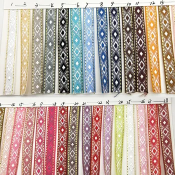 

10 m free shipping 10 mm diamond national wind jacquard ribbon style clothing decorative gift DIY manual weaving ribbon