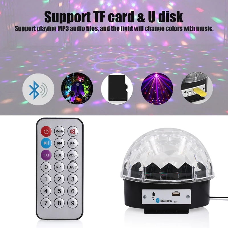 LED Music Light LED Stage Light Crystal Magic Ball Light Smart Colorful Portable Bluetooth 4.0 MP3 Loudspeaker Disco Party
