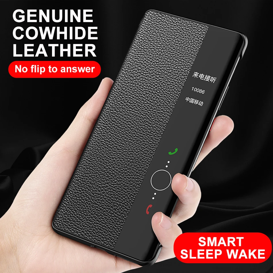 

Cowhide Genuine Flip Leather Case For Huawei Mate 40 Pro+ Business Smart Sleep Wake Cell Phone Cover Cases For Mate40 Pro Plus