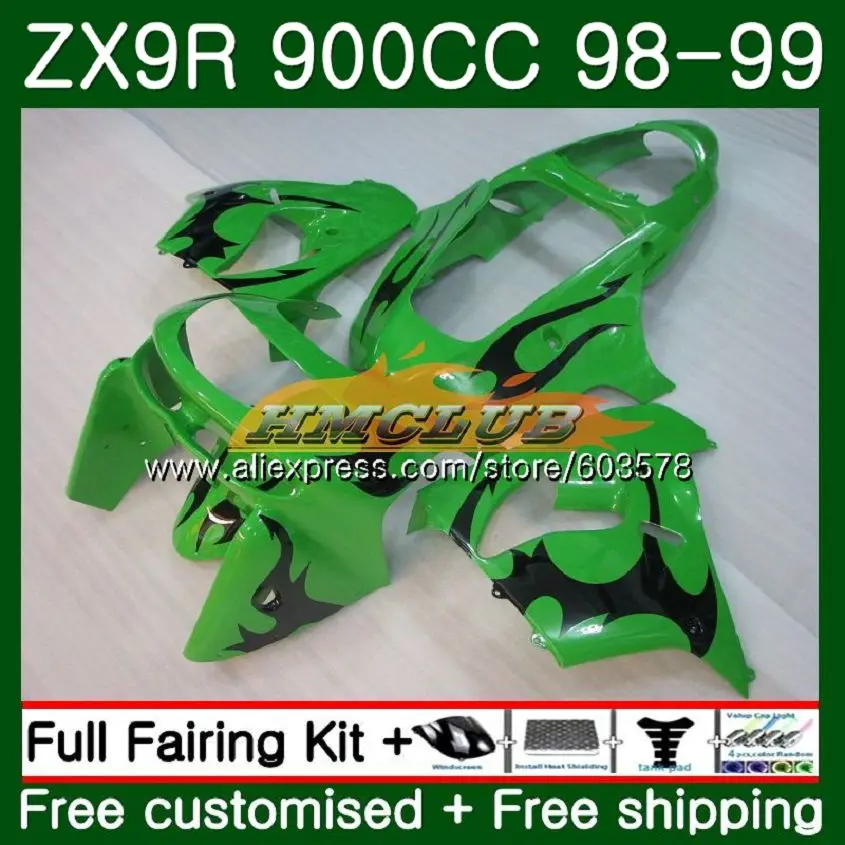 Корпус для KAWASAKI ZX900 ZX9 R ZX 9R ZX9R 98 99 00 01 Зеленый blk 110CL. 40 900CC ZX 9 R 900 ZX-9R 1998 1999 2000 2001 обтекатели - Цвет: No. 1