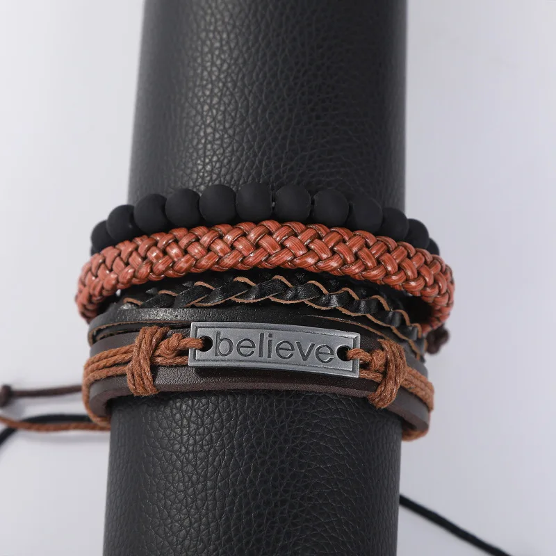 Simple popular leather rope hand-woven bracelet set creative fashion multi-layer men's classic all-purpose bracelet