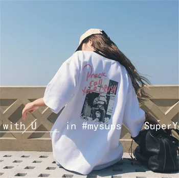 

Women Street Fashion Loose T Shirt Womens 2020 New Korean Style Kpop Letter Printed Female Drop Shoulder Tops Females T-Shirts