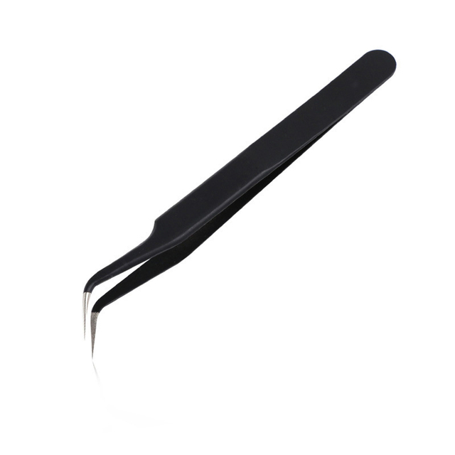 LongNails Precise Tweezers Straight/ Bend Nail Clamp Pick Tool Black Stainless Steel Makeup Graft Eyelash Manicure Tweezers