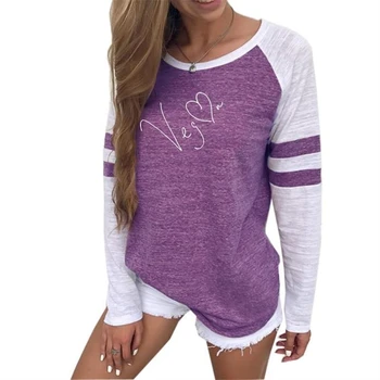 

2019 Fashion T-Shirt For Women Long Sleeve Stitching Vegan Letters Print Tops Plus Size Women T-Shirt Graphic Tees Women Cotton
