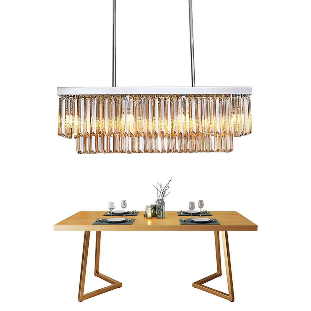 Odeon Modern Crystal Chandelier Light LED Minimalist Rectangular Chrome Hanging Lamp Art Deco Kitchen Island Dining Table Home | Освещение