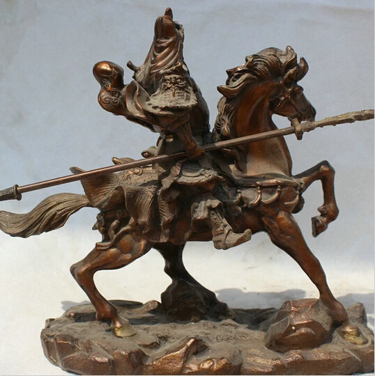 412+++ 1" Китайский Бронзовый Guan Gong Yu Warrior Justice Бог на лошади держать меч статуя