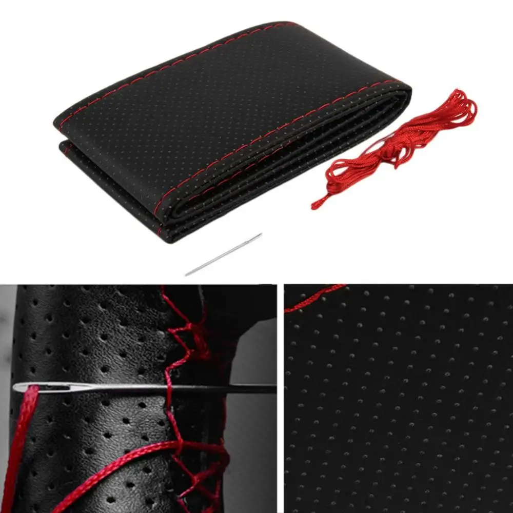 

Braid On Steering Wheel Car Steering Wheel Cover With Needles and Thread Artificial leather Diameter Steering cover couvre