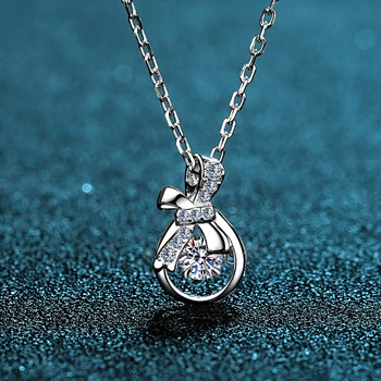 

Silver 925 Bowknot Bottle Moissanite Pendant Necklaces Women Brilliant Cut Diamond Test Past 0.3 Carat D Color Gemstone Necklace