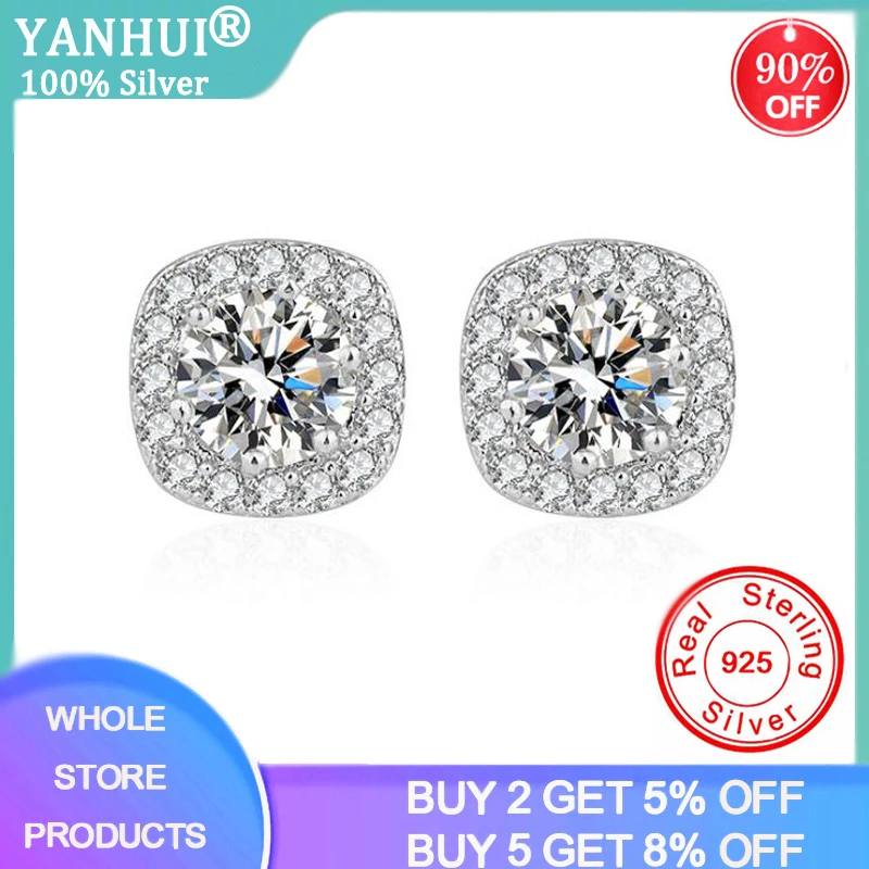 

YANHUI 2020 New Trendy 925 Sterling Silver Round Rhinestone Stud Earrings Gift Wedding Jewelry Pendientes Brincos Fine Jewelry