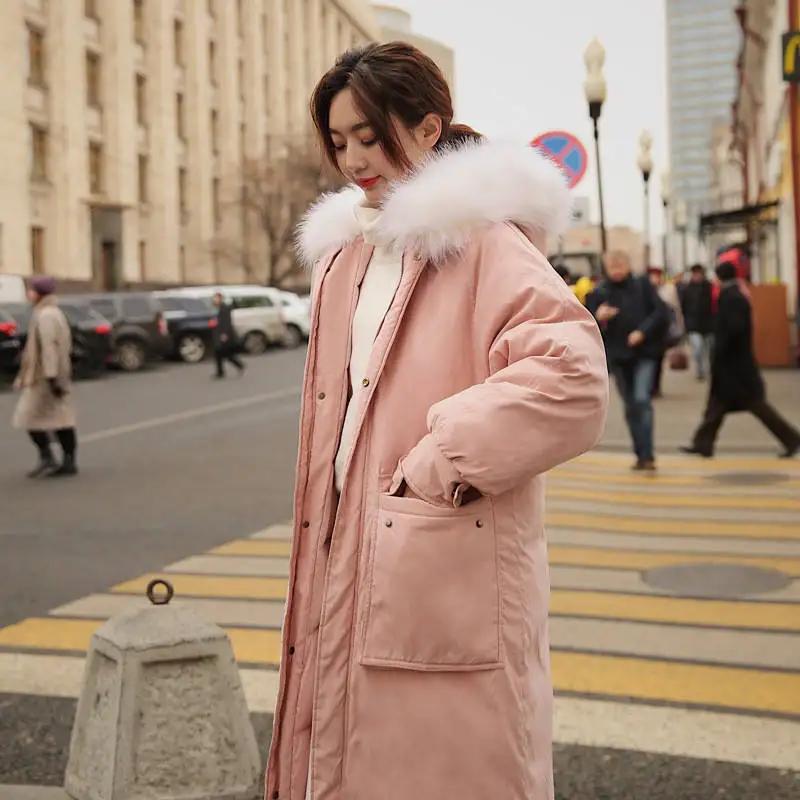 pink Новинка, пальто размера плюс, Толстая теплая зимняя куртка для женщин, с капюшоном, с меховым воротником, пуховое хлопковое пальто, куртка для женщин, Длинные парки Mujer XA101 - Цвет: pink