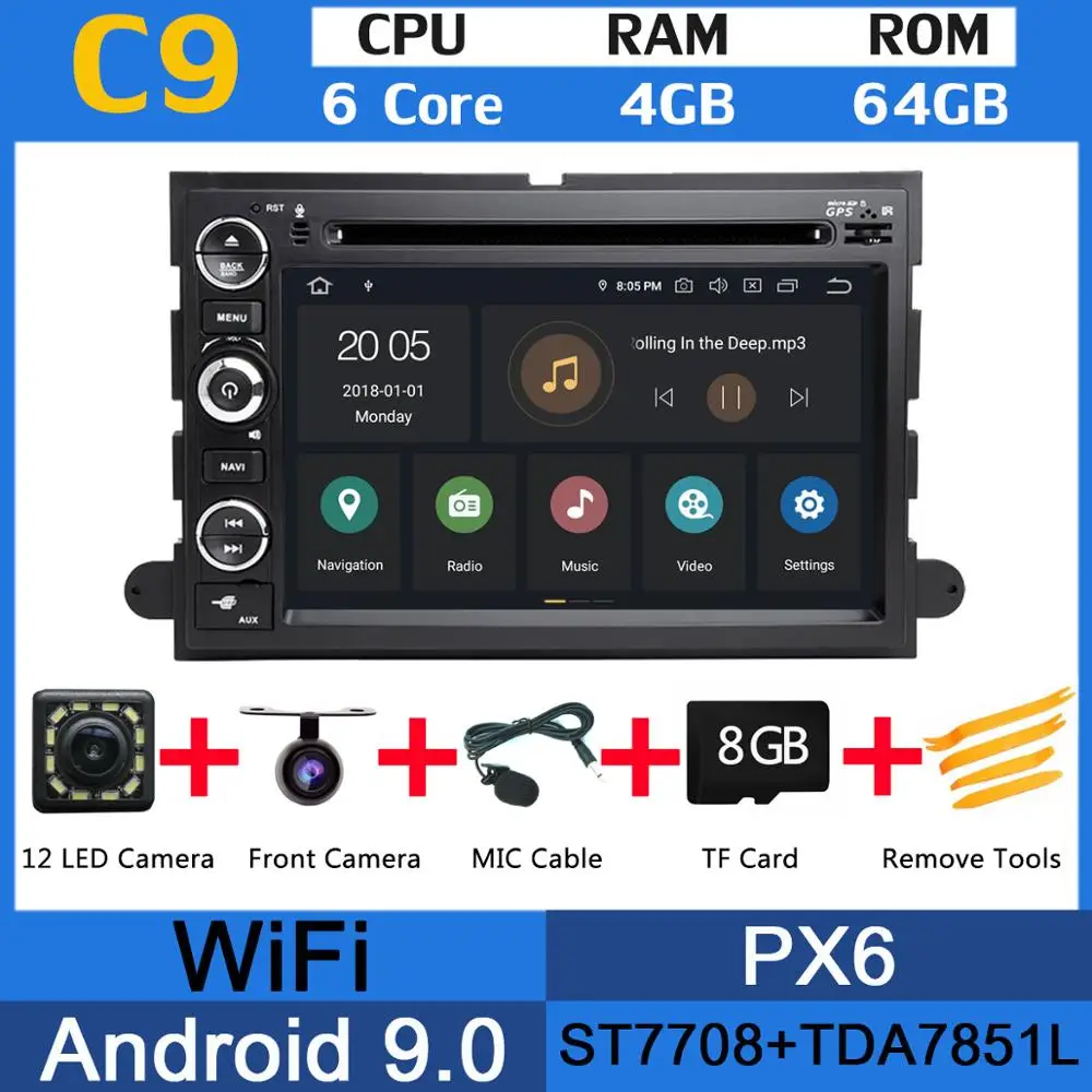 PX6 Android 9,0 PX6 4G+ 64G Автомобильный dvd-плеер для Ford Fusion Explorer Focus Edge Expedition Mustang Escape frestyle gps Радио CarPlay - Цвет: PX6