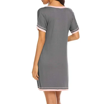 

Women Sexy Dress Cotton Solid Color Round Neck Short Sleeve Nightdress Solid Color Clothes//