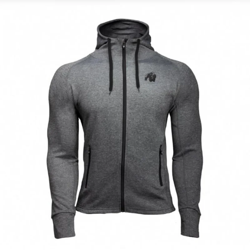 Dark gray Осенне-зимняя мужская модная новая спортивная толстовка на молнии с капюшоном GORILLA одежда для фитнеса Спортивная одежда для отдыха на открытом воздухе для бега тренировочная тонкая куртка - Цвет: Dark gray