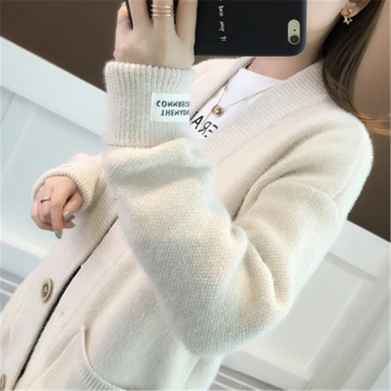 Korean Women Loose Cardigan Coat Double Pocket Design Sweater Jacket Cute Sweet Girl Casual Long Knitted Cardigan Pink Cape Top